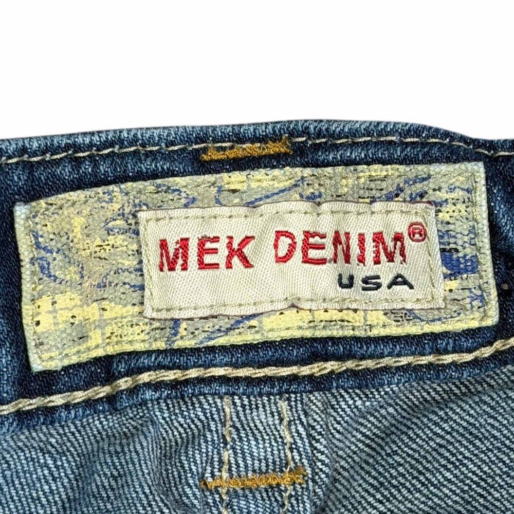 MEK Denim Dark Wash Low Rise Paint Splatter Quebec Boot Cut Jeans - Size 25/34 - Picture 8 of 15